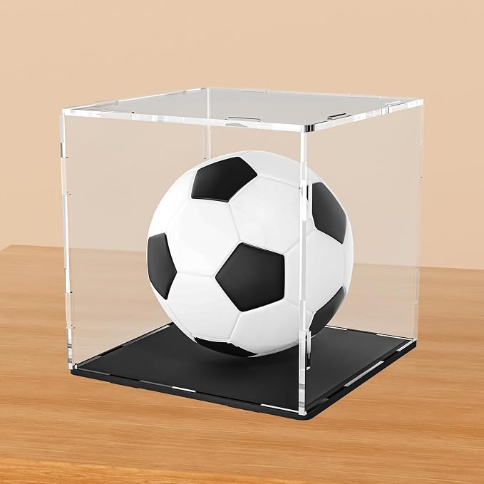 Clear Acrylic Display Case,Self-Assembly display cases for figures,countertop Box Cube Organizer Stand Riser Dustproof Showcase for Basketball Soccer ball Figure Toys Collectibles(10.2x10.2x10.2 inch)