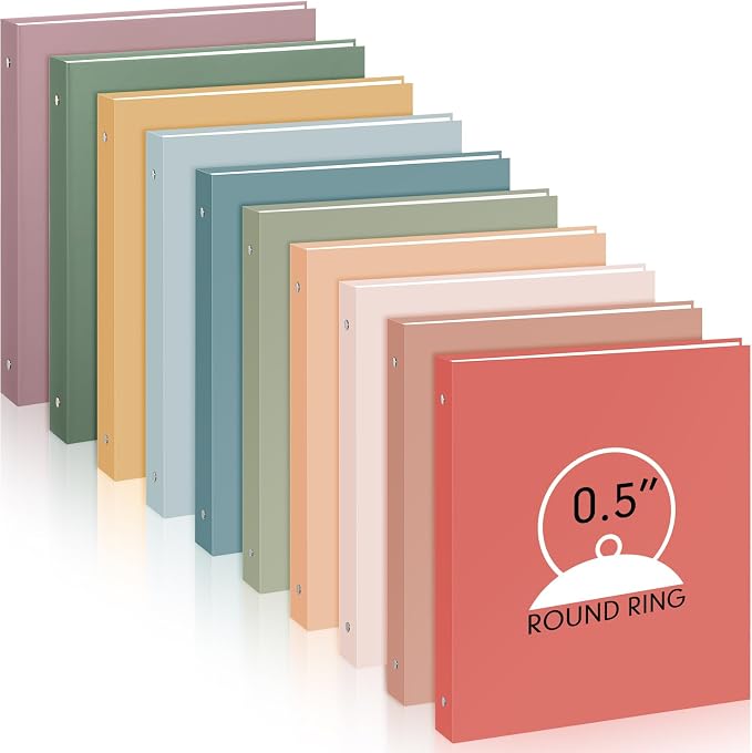 Ctosree 10 Pack Colored 3 Ring Binder with 2 Pockets Hardcover Loose Leaf Binder for Women Men Teacher Student School Office Home Supplies, Fits 11 x 8.5 Size Paper, 10 Colors (0.5",Vintage Color)