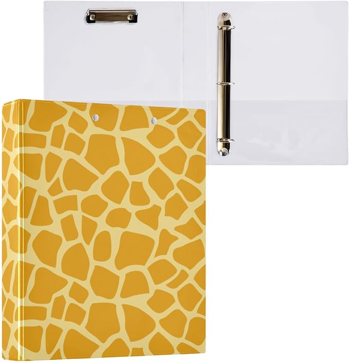 3 Ring Binder Giraffe Print 1.5 Inch Three Ring Binder | Cute Binder with 3 Storage Pockets for Women School Office Supplies