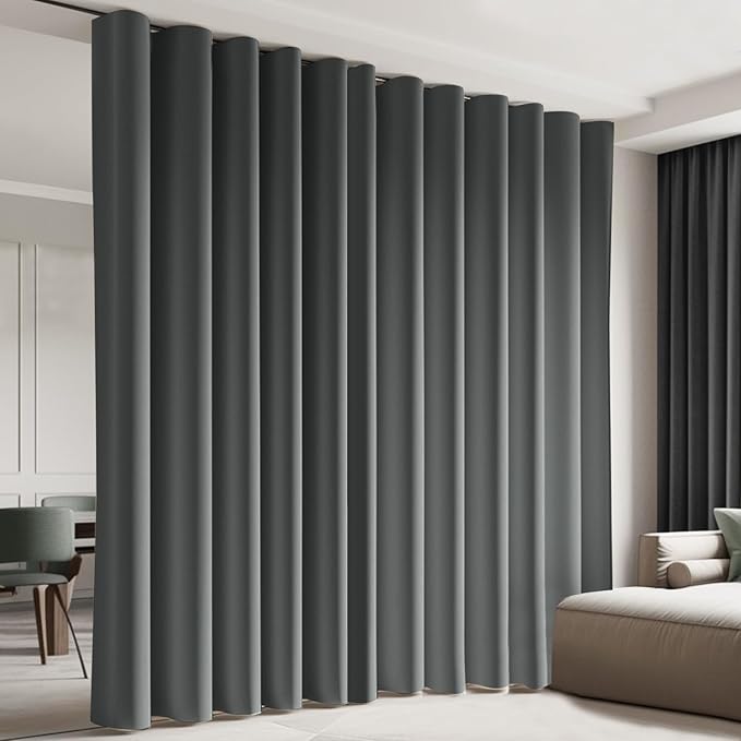 Cbsroro Room Divider Blackout Curtain Track Curtains Wall Dividers Panels Screen for Living Rooms Bedroom Office Privacy Partition Separation, W120 × L96 Inch,1 Panel, Grey