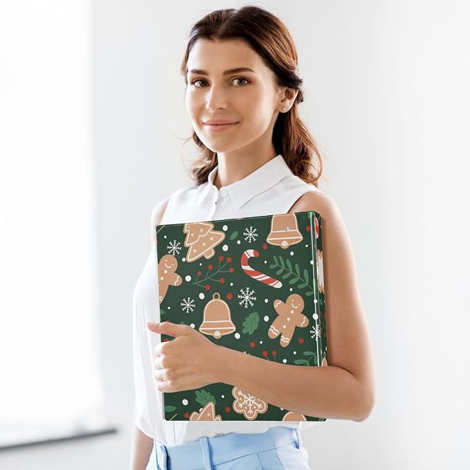 3 Ring Binder Christmas Gingerbread Snowflakes 1.5 inch Binders Three Ring Binders with Clipboard Fit 8.5'' x 11'' Paper 3 Interior PVC Clear Pockets for Office Supplies