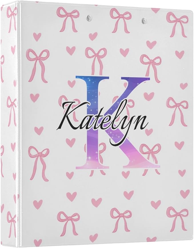 Aslsiy Customized Name 3 Ring Binder Personalized Girls Round Clipboard Binder Decorative Harcover Binders Organizer for Office Supplies