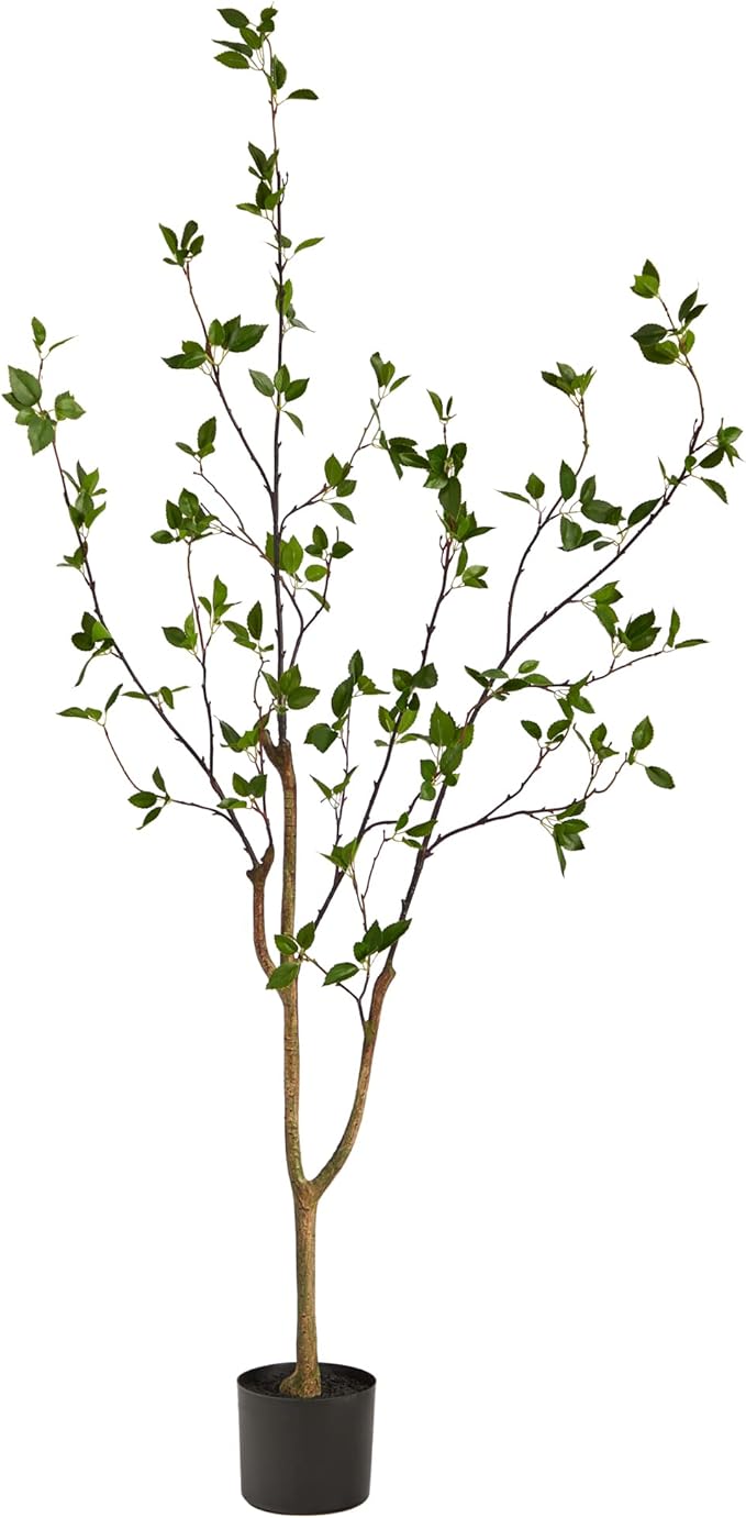 Nearly Natural 5 ft Minimalist Citrus Artificial Tree with Nursery Pot | Bendable Branches, Lifelike Foliage, Realistic Multi-Tonal Trunk, Stable Nursery Planter, Ideal for Compact Spaces