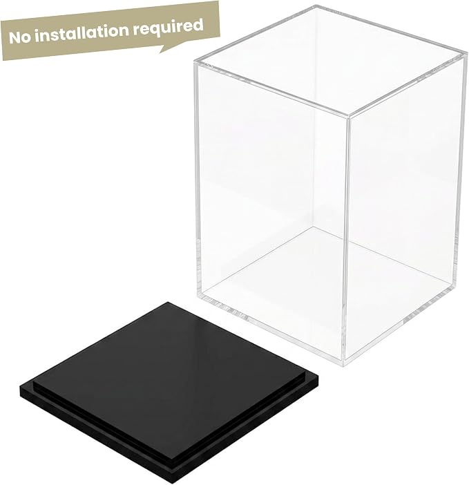 Clear Acrylic Display Case for Figures & Collectibles, Dustproof Showcase Box with Black Base, No Assembly Display for Models, Toys & Memorabilia, 5.9 x 5.9 x 8.2 Inch