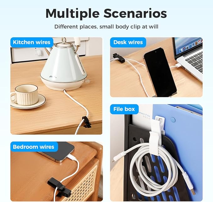 Movable Cord Holder for Nightstand, 2026 New Upgrade Cord Organizer Holder, Cable Organizers USB Cable Holder Wire Organizer Cord Clips, Cable Hider for Home, Office,Cubicle Accessories (9, White)