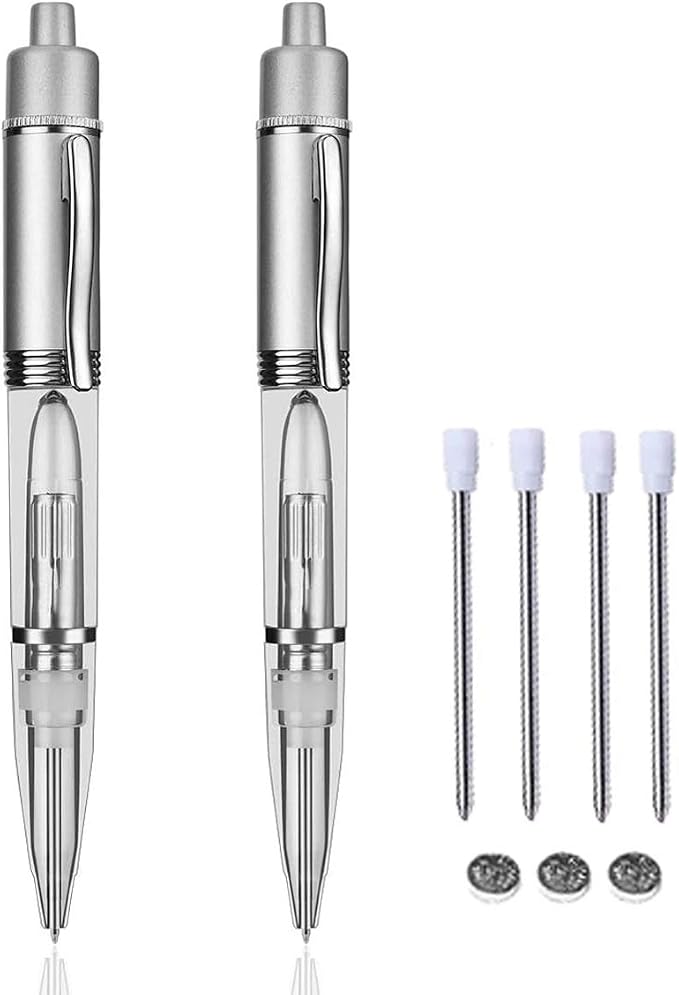 Penyeah Pen Light - LED Pen with Light, Light Up Penlight for Night Writing Ballpoint Pen for Night Writer - Replacement ink refills and batteries Included-2 PK -(1White+1Red)