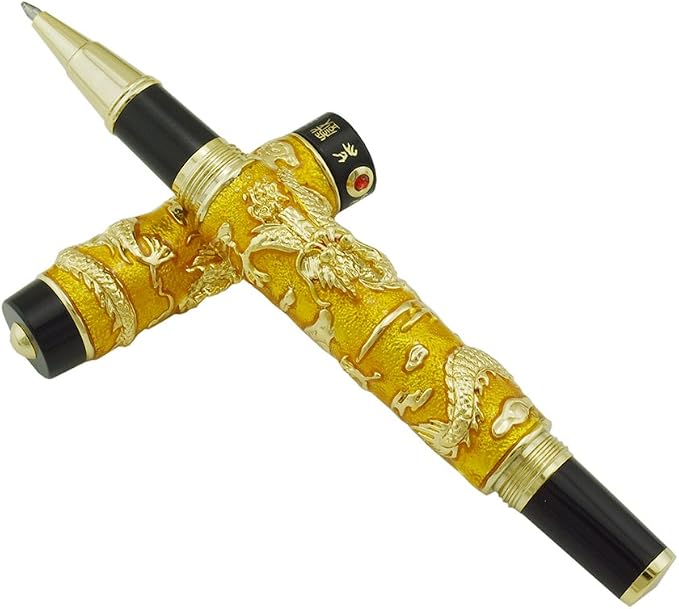 Jinhao Double Dragon Rollerball Pen Golden Cloisonne Enamel Handcraft for Signature and Collection
