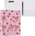 Caikeny 3 Ring Binder Pink Bow Cherry Red 1.5 Inch Binders Round Ring Clipboard with 2 Pockets for Office Supplies