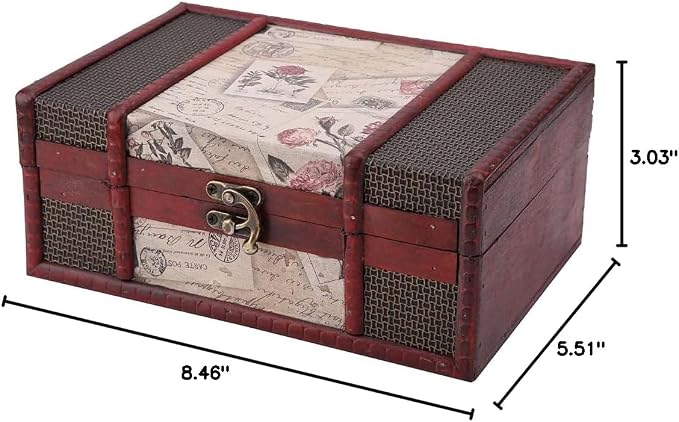 Vintage Keepsake Box, cigar boxes empty Antique Decoration Displays Crafts Wooden Photo Storage for Home Office Hand-Made Treasure Decorative Old-Fashioned