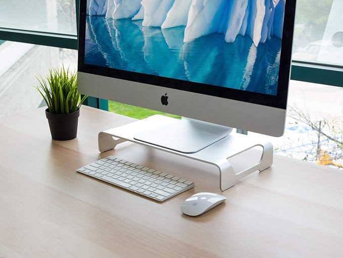 Mount-It! Aluminum 15.7" Monitor Stand for iMac | Wide unibody metal riser with keyboard storage, universal organizer for PC, iMac, laptop.