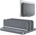 OMOTON Dual Vertical Desk Laptop Stand Holder, Fits MacBook Air/Pro, Grey | Aluminum Laptop Storage Rack for Desk, Adjustable Dock for Up to 17.3 in. Gaming Laptop, Space-Saving Desk Organizer