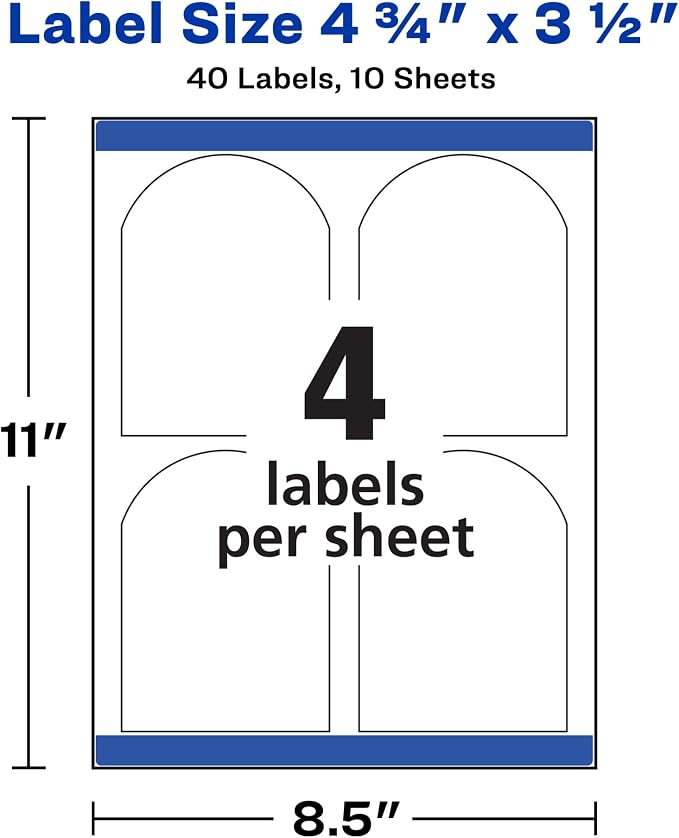 Avery Arched Wine Labels, Sure Feed Technology for Laser Printers, 4.75" x 3.5", 40 White Labels (22826)