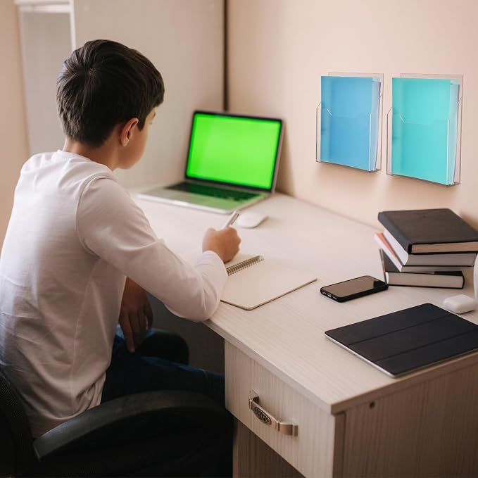 Feifeiya 2Pcs Clear Acrylic File Holder Wall Mount Mail Magazine Organizer File Holders with Screw Wall Office Document Storage Magazine Brochure (12.6"x9.5"x2.4",Widening Vertical,Clear)