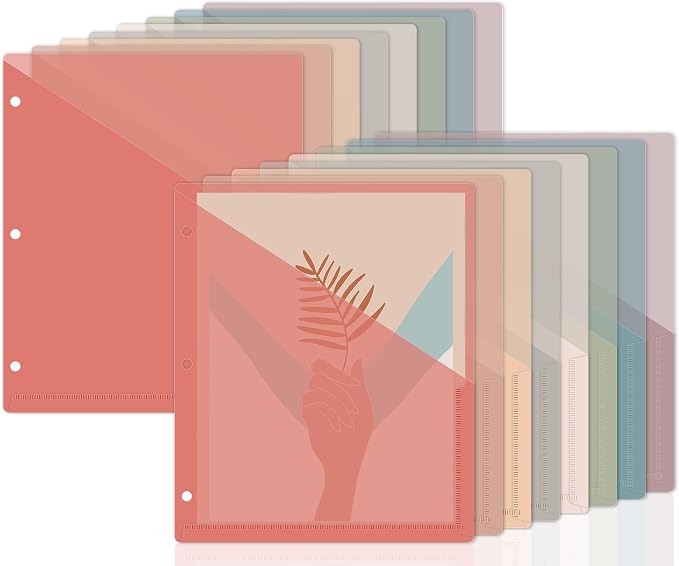 48 Pack 3-Ring Binder Pockets Translucent Polyester 3 Hole Binder Plastic Sleeves 9.25 x 11.22 Inches Slash Folder Binders Organizer Suitable for Office Classroom Business Home Organizer (Vintage)
