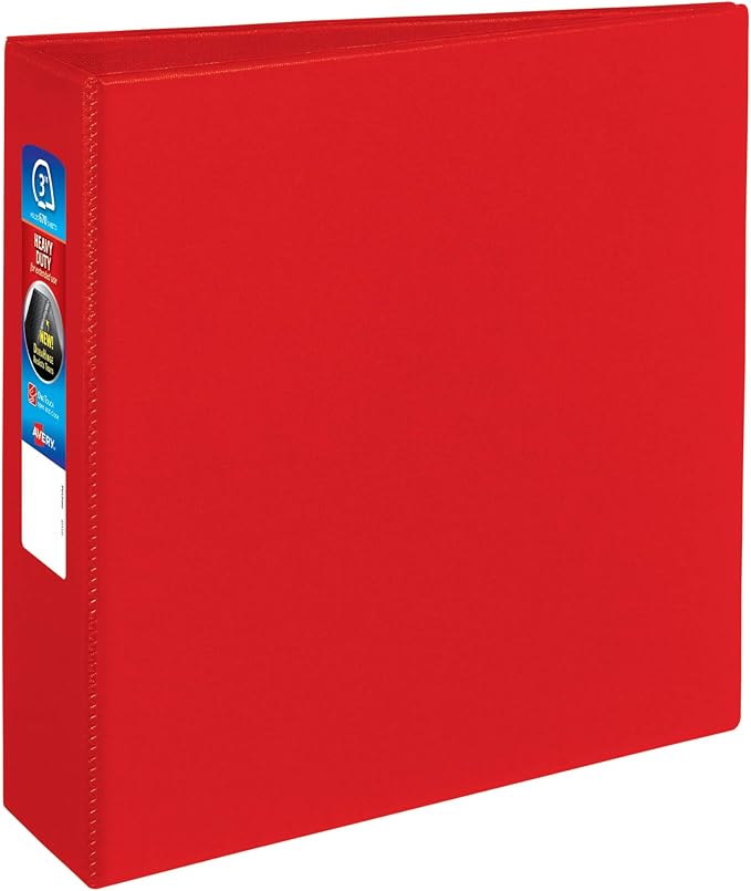 Avery Heavy-Duty 3 Ring Binder, 3" EZD Rings, 1 Red Binder | For Heavy School, Home and Office Use, Tear-Resistant Spine, DuraEdge Split-Resistant Sides, Four Interior Pockets