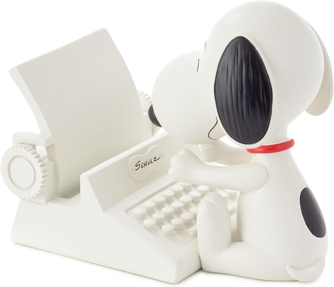 Hallmark Peanuts Snoopy Cell Phone Holder (Typewriter) Office Supplies | Resin Construction, Snoopy at Typewriter with Schulz Detail