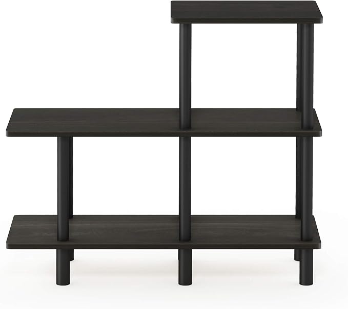 Furinno Turn-N-Tube 3-Tier Cube Ladder Shelf, Espresso/Black | Book Shelf, Accent Display Shelf, Open Shelves, Round Tubes, for Organization and Storage, Living Room, Garage, Home Office