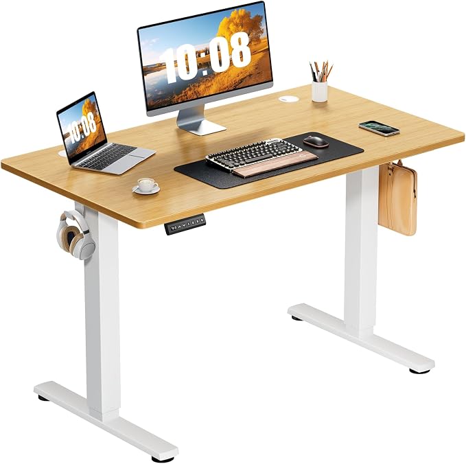 Sweetcrispy Electric Standing Desk, Computer Desk, 40x24 Inch | Adjustable Height, Splice Wood Board, 3 Memory Preset, Sit Stand Work Table for Home Office, Oak