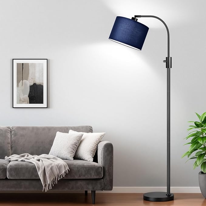 Nintiue Upgraded Modern Arc Dimmable Tall Standing Floor Lamp with Blue Shade, 1200 Lumens LED Bulb Included, for Living & Reading Room, Bedroom, Office & Nursery, Black