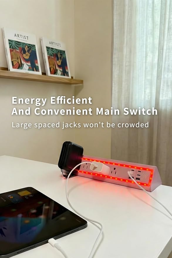 Desk Clamp Power Strip with Nightlight, 40W Fast Charging, 6FT Extension Cord, 4x20W USB-C & 2 USB Ports, 5 AC Outlets, Fits 1.69-Inch Table Edges