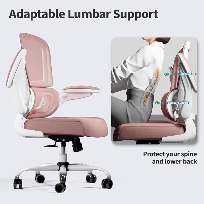 TRALT Office Chair - Ergonomic Desk Chair with Adjustable Lumbar Support, Mesh Computer Chair, Executive Chair for Home Office Comfortable Lumbar Support (1, Pink)