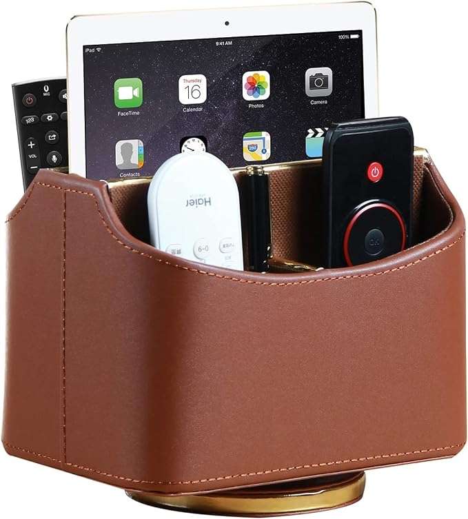 360° Swivel Remote Control Holder,TV Remote Caddy for Nightstand Table,Gold | Aesthtic Spinning Bedside Table Storage Box Organizer for Controller,Pen,Office Desk Accessories,Decorations for Living Room