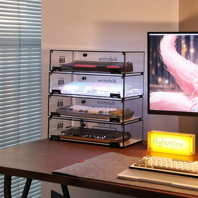 Acrylic Keyboard Storage Display Box, Clear Mechanical Display Rack, Desktop Storage Compartment Placement Rack (One Box)