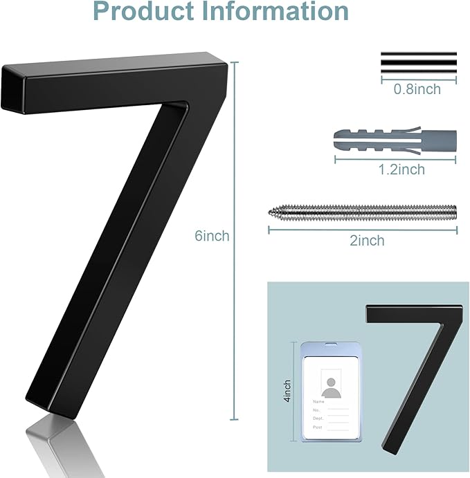6" Floating Stainless Steel Address House Number, Modern Metal Anti-Rust House Numbers with Nail Kits for Door Garden Mailbox Decor Visibility Signage (3)