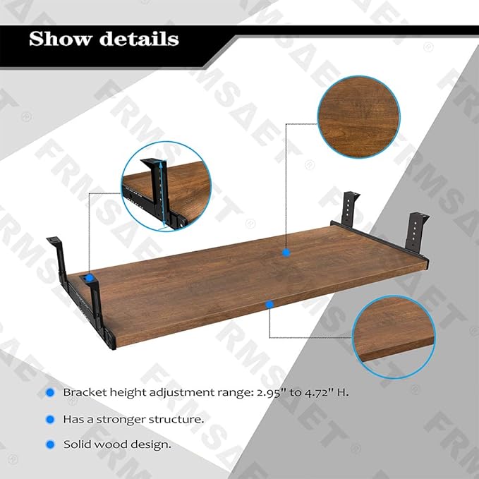 FRMSAET Office Product 20/24/30 inch Keyboard Drawer Tray(24 inch, Brown) | Heavy Duty Wood Computer Platform Under Desk Sliding Drawer Furniture Accessories with Adjustable Height Slides, Save Space