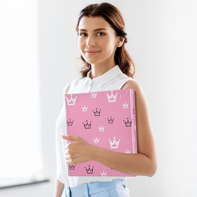 Black and White Crowns 1.5 Inch Binders 3 Ring for Letter Size Holds 200 Sheets Notebook Binder with Clipboard for Women or Men