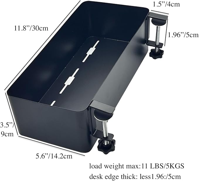 Desk Side Storage Hold Up To 11lbls Hanging Side Of Desk Organizer Clamp On Table Edge To Store Office Accessories, Gaming Devices, Cups For Office, Living Room, Dinning Room (Black)