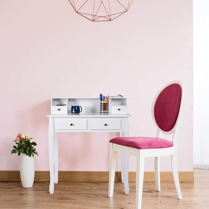 GOFLAME Writing Desk, Large Storage Space with 4 Drawers, Secretary Table Computer Desk Writing Table with Detachable Tabletop Organizer, Suit for Home and Office Use (White)