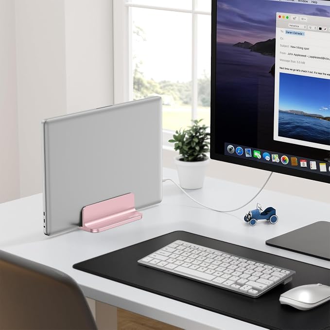 OMOTON Vertical Laptop Stand Holder, Adjustable Dock for MacBook, Rose Gold | Aluminum Stand for MacBook Stand, Fits Chromebook & Gaming Laptops up to 17.3 in, Office Desk Organization, Space-Saving