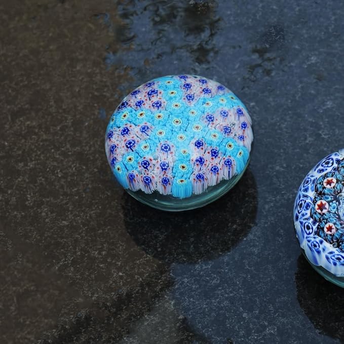Yao Yuan Handcrafted Glass Paperweight - Beautiful Flower Figurine, Unique Desk Accessory for Home or Office (Blue Starfish, 3 in)