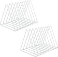Vinyl Record Holder Storage, 9 Slot Metal Magazine Book Album Display Rack, Stylish Triangle Desktop File Sorter Organizer for Home Office, White Pack of 2