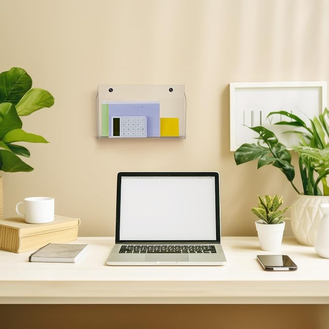 Feifeiya 1 Pack 14"x8.3"x2.4" Clear Acrylic Wall File Holder Organizer Wall Mount Magazine Document Brochure Mail Pocket Durable File Storage with 3 Colors Screw Cap for Office Home Waiting Room Use