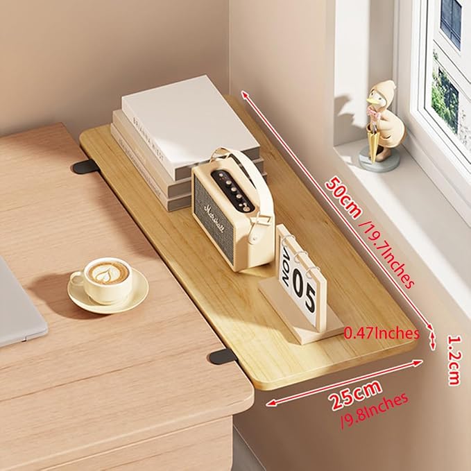 Desk Extender Tray, Punch-Free Clamp on 90° Foldable Keyboard Drawer Tray, Table Mount Armrest Shelf, Computer Elbow Arm Support (Wood Color, 19.7"*9.8"*0.5"/50cm*25cm*1.2cm)