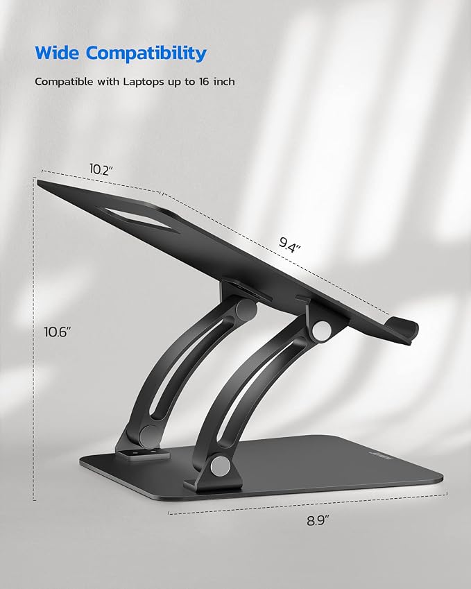 Nulaxy Fully Adjustable Laptop Stand for Desk, Dual Foldable Computer Riser with Heat-Vent, Ergonomic Notebook Holder Portable Office Accessories Compatible with Most Laptops, Black