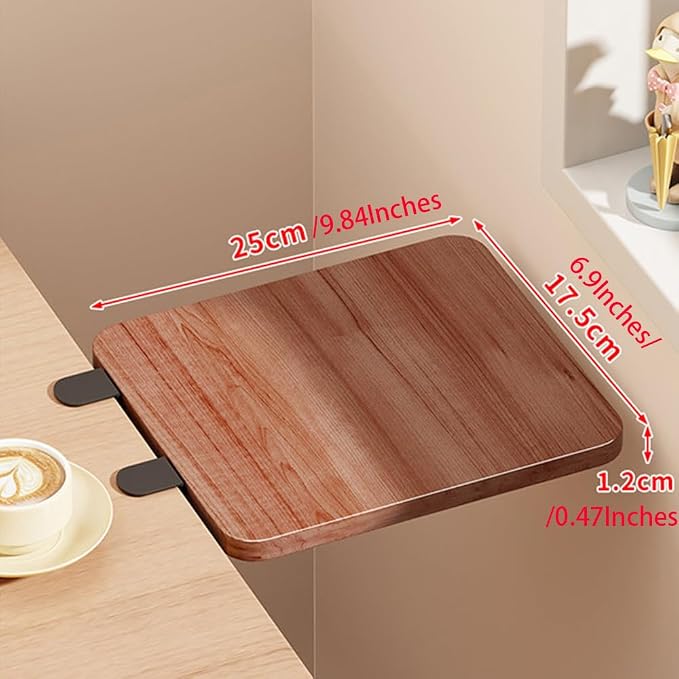 Desk Extender Tray, Punch-Free Clamp on 90° Foldable Keyboard Drawer Tray, Table Mount Armrest Shelf, Computer Elbow Arm Support (Brown, 6.9"*9.8"*0.5"/17.5cm*25cm*1.2cm)