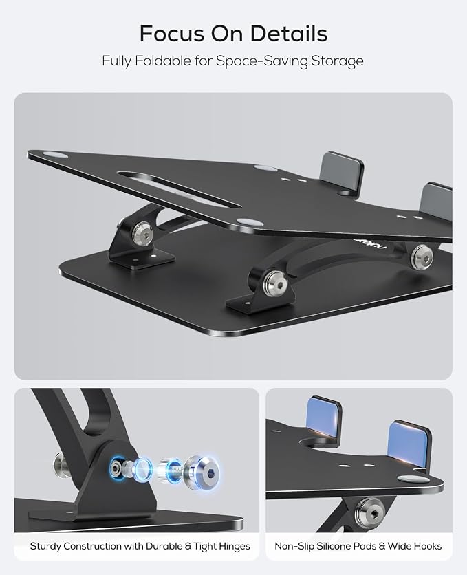 Nulaxy Fully Adjustable Laptop Stand for Desk, Dual Foldable Computer Riser with Heat-Vent, Ergonomic Notebook Holder Portable Office Accessories Compatible with Most Laptops, Black