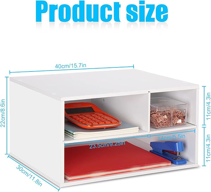 EMERIT Printer Stand Shelf with Storage Wood Desk Paper Organizer for Home/Office, Printer Riser, 2 Tier