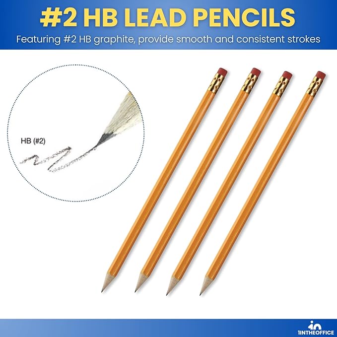 1InTheOffice Pre Sharpened Pencils #2, Pencils with Eraser, 2 HB, Wood-Cased, Black Lead, Yellow Barrel (192)