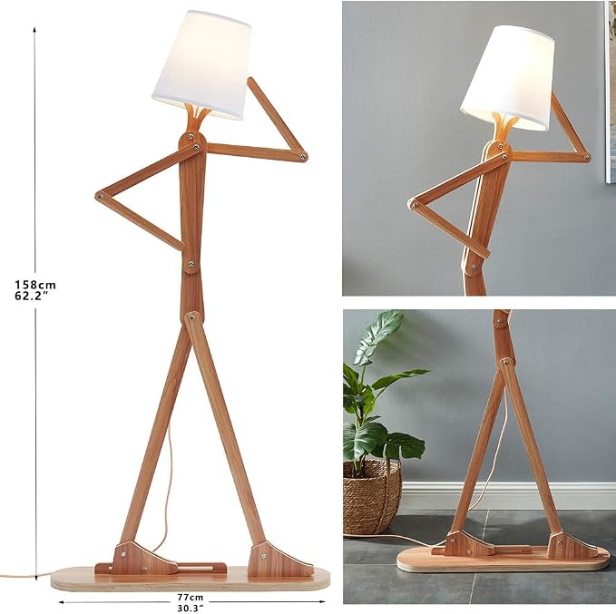 Cool Corner Reading Tall Wood Floor Lamp, LED Bulb Included, Ash | Gift Ideas for Living Room, Bedroom, Kids Room Bedside, Office, Decorative Arc Standing Lighting, Creative Swing Arm