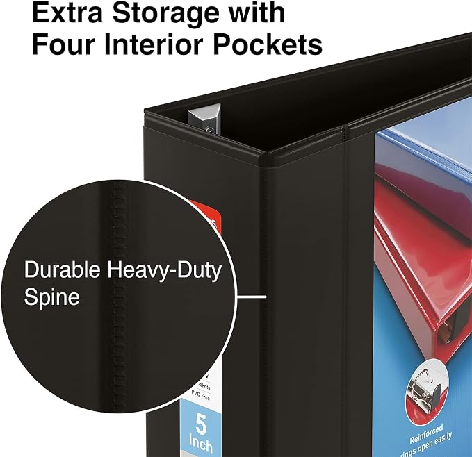 Staples Heavy-Duty 5-Inch D-Ring View Binder, Black – Maximum Capacity 3-Ring Binder for Archiving & Storage