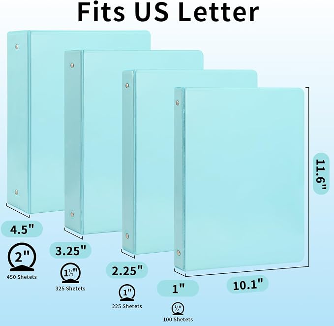 3 Ring Binders,1” Round Ring, Holds 8.5 * 11inch Papers, with 2 Pockets,6 Colors Binder Assorted Pack