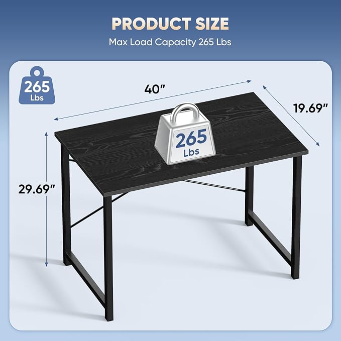 DUMOS 40 Inch Office Small Computer Desk Modern Simple Style Writing Study Work Table for Home Bedroom - Wood Black | Modern Study Writing Work Table, Craft PC Desk Simple Workstation with Reinforcement Structure, Black
