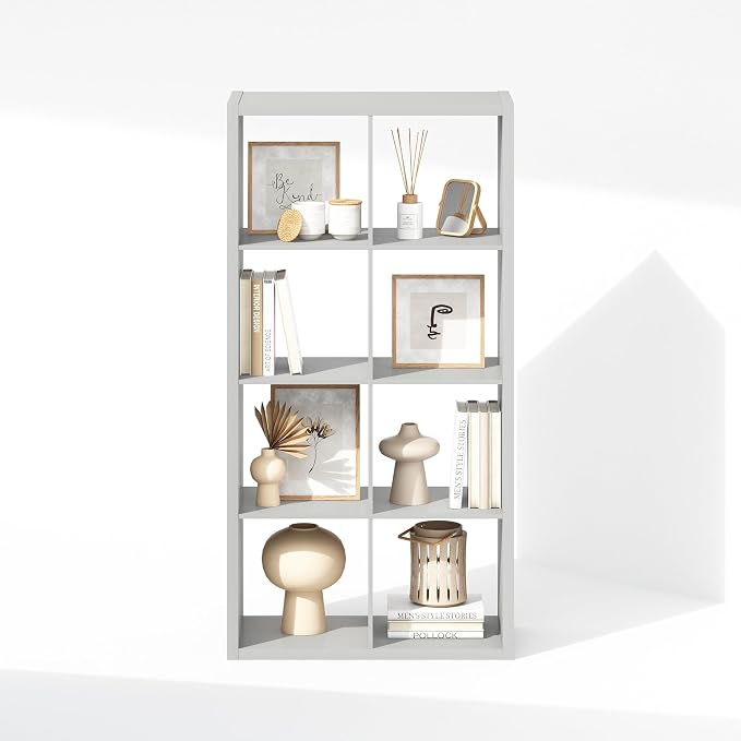 Furinno Simple 8-Cube Storage Organizer, Extra Thick Frame, Pale Grey | Vertical/Horizontal, Open Back, Display Shelf, Shelving Unit, Storage Shelves, for Organization, Living Room, Home Office