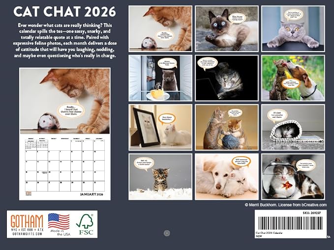 Funny Cat Calendar 2026 Monthly Wall Calender 12 Month | American Made In The USA