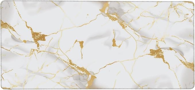 White Gold Marble Large Mouse Pad Non-Slip Desk Mat for Keyboard and Mouse Waterproof Gaming Mousepad Desk Pad Computer Accessories for Home Office 15.7x35.4Inch