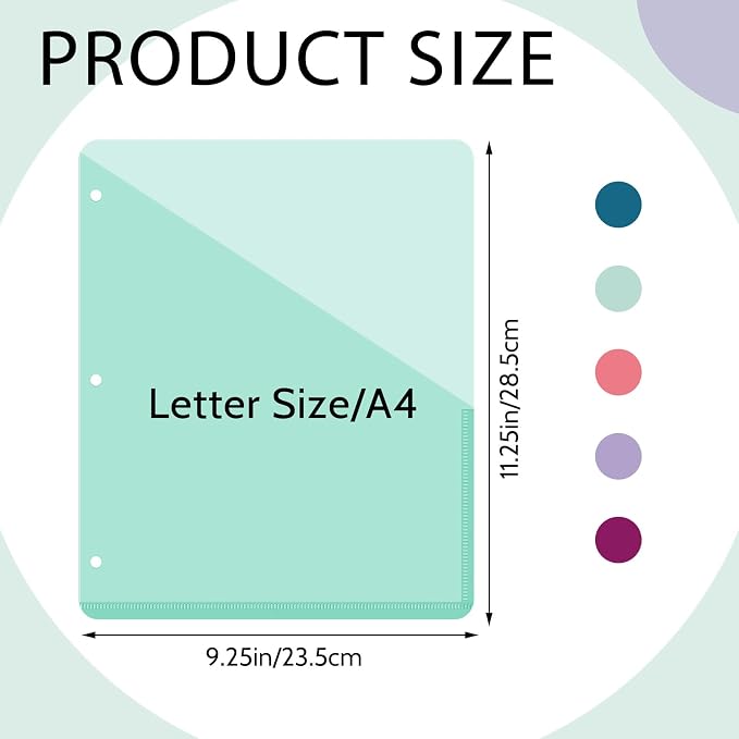 Maitys 50 Pack Binder Pockets 3 Ring, Letter Size 8.5x11,Happy Color | Clear Plastic Document Sleeves, Sheet Protectors with Slash Jacket, Fits Standard 3 Hole Binders, Organize Office Papers